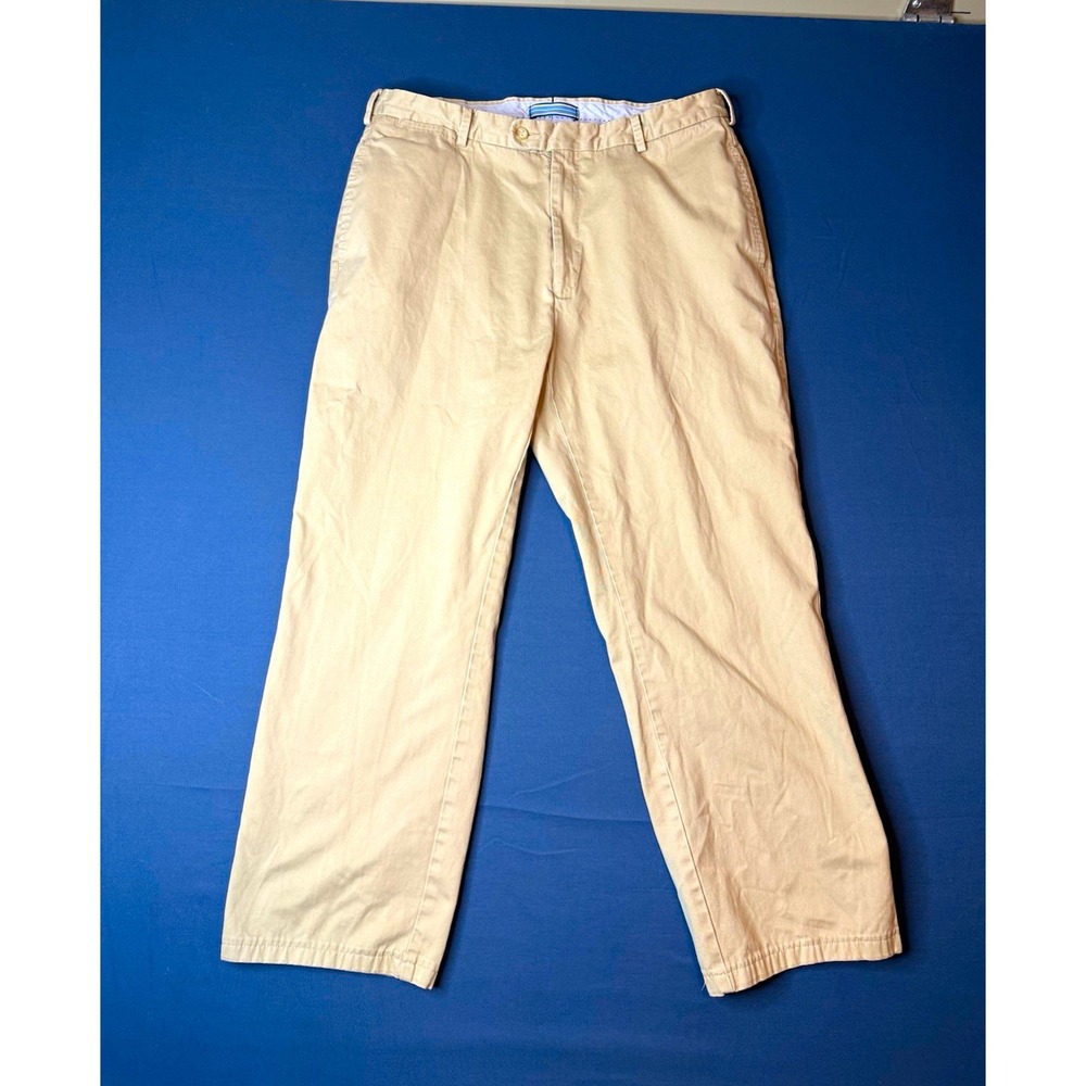 Peter Millar Men's Beige Twill Chino Pants Size 35W Flat Front Straight